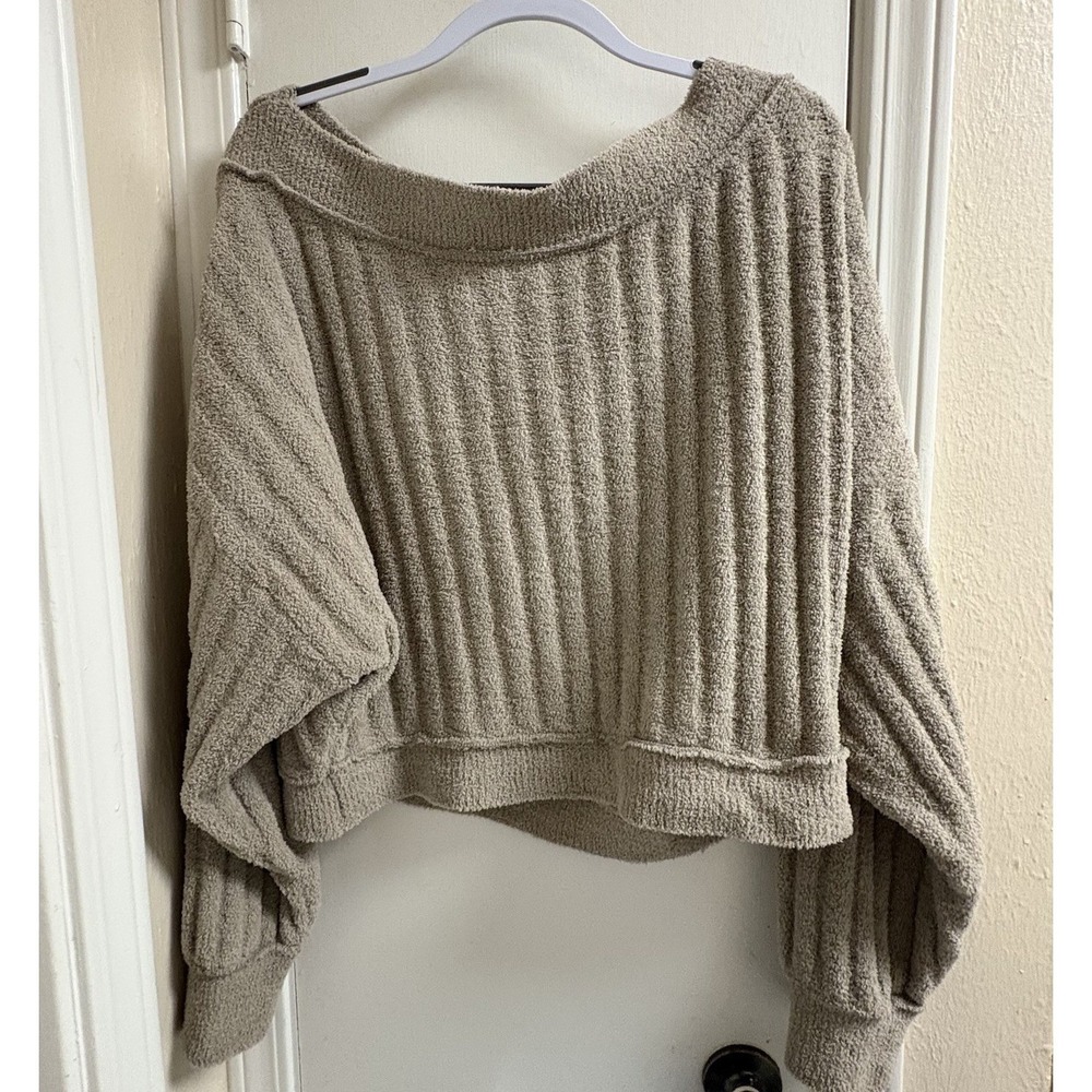 New Free People Women's S Cabin Fever Pullover Sweater Gray Boho Fleece Ribbed - Picture 6 of 8